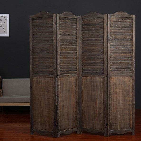Milton Greens Stars Antique Brown 4-Panel Arc Top Room Divider-4