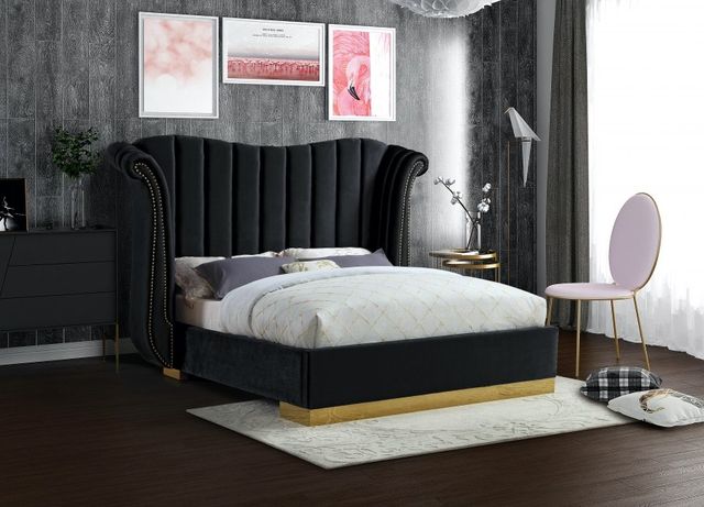 Meridian Furniture Flora Black Velvet Queen Bed-2