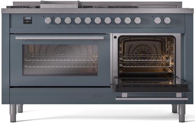 Ilve® Professional Plus II 60" Blue Grey Pro Style Dual Fuel Range-3