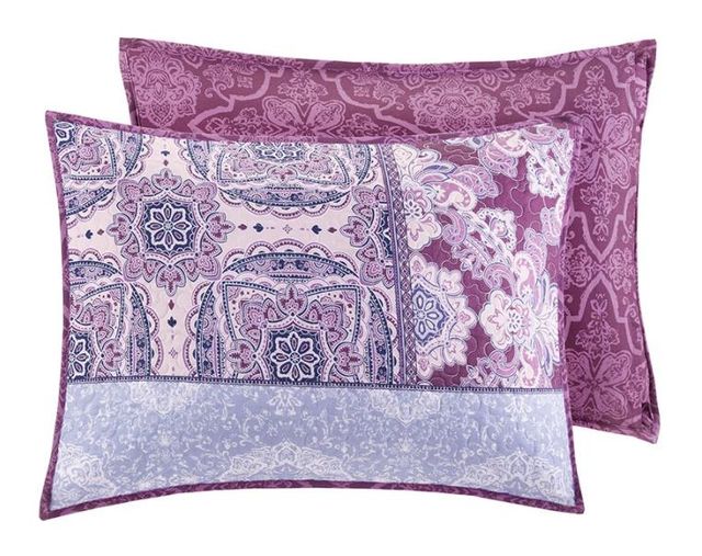 Olliix by Intelligent Design Ezra Purple Full/Queen Printed Reversible Cotton Coverlet Set-4