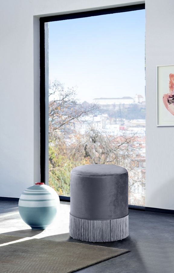 Meridian Furniture Teddy Grey Velvet Stool-1
