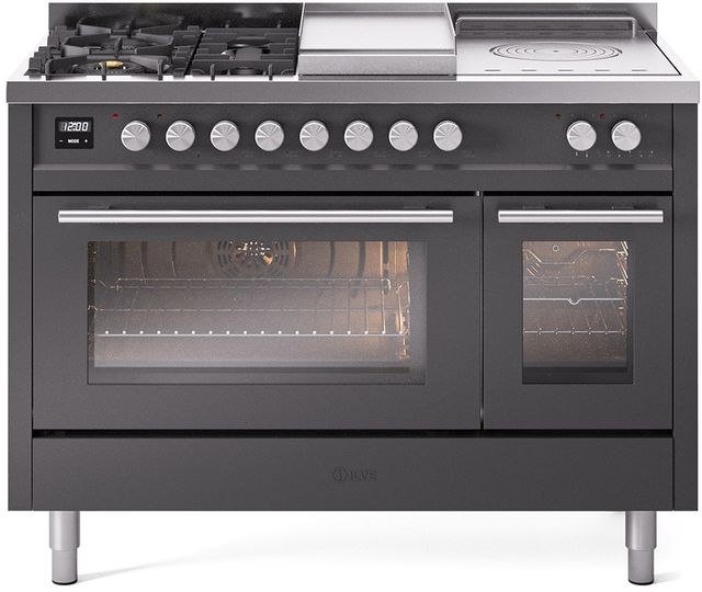 Ilve® Professional Plus II 48" Graphite Matte Pro Style Dual Fuel Range-0