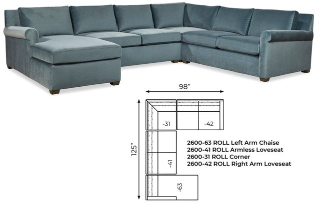 Huntington House Roll 4-Piece Left-Arm Facing Sectional and Chaise-1