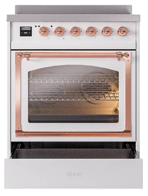 Ilve® Nostalgie II Noblesse 30'' White Pro Style Induction Range with Copper Trim-3