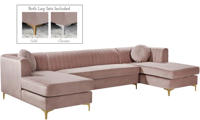 Meridian Furniture Graham 3-Piece Pink Velvet Sectional-0