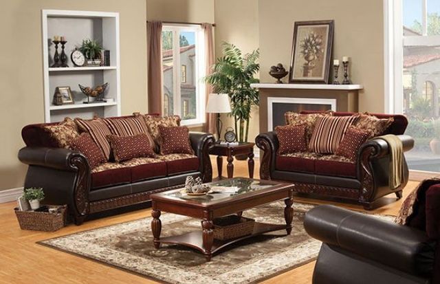 Furniture of America® Franklin Burgundy/Espresso Sofa-1