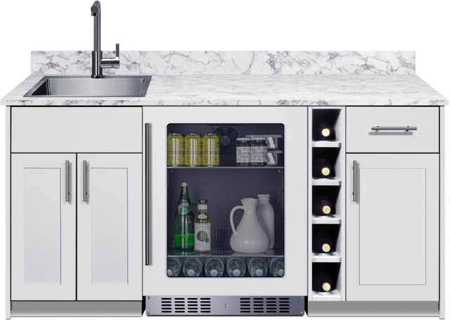 Summit® Turnkey Oasis 69" White Wet Bar with 4.6 Cu. Ft. Built-In Beverage Center and Stainless Steel Sink with Faucet-1
