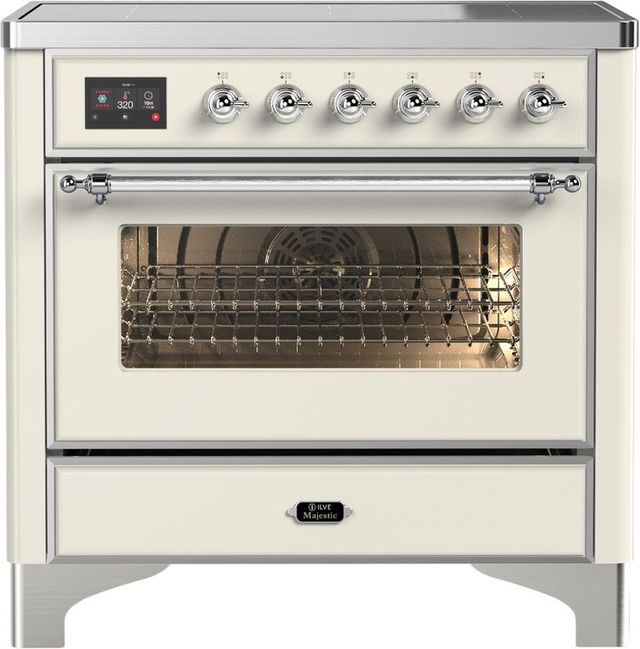 Ilve® Majestic III 36" Antique White Pro Style Induction Range with Triple Glass Door and Chrome Trim-0