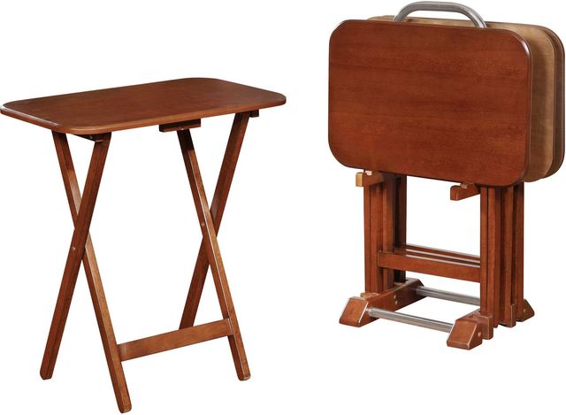 Powell® Delta 5-Piece Dark Cherry Tray Table Set-1