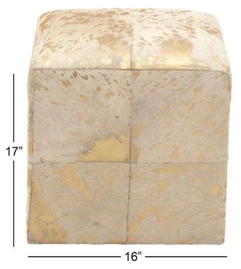 Deco Marche U Select Beige/Gold Ottoman with Patchwork Pattern-2