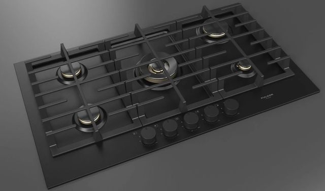 Fulgor Milano Matteo 400 Series 36" Matte Black Porcelain Gas Cooktop with Matte Brass Burners-1