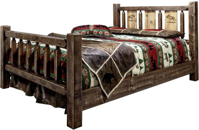 Montana Woodworks® Homestead Stain and Clear Lacquer California King Bed with Laser Engraved Moose Design-3