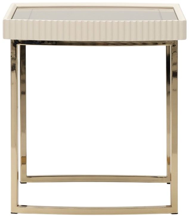 Michael Amini® Lisbon Silken Matte Cream Side Table with Gold Base-3