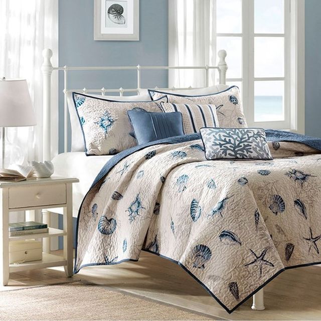 Olliix by Madison Park Blue Full/Queen Bayside Reversible Coverlet Set-4