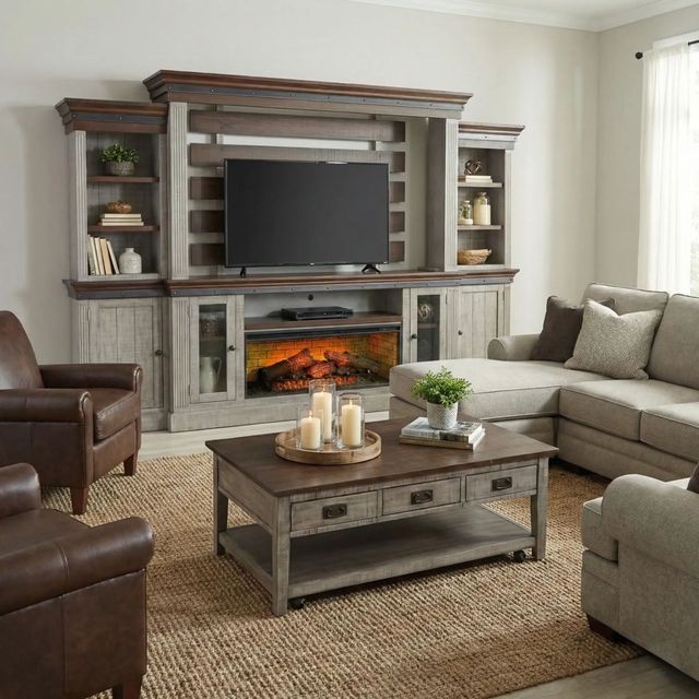 Sunny Designs™ Alpine Grey/Tobacco Leaf TV Console with Fireplace Insert Option-1