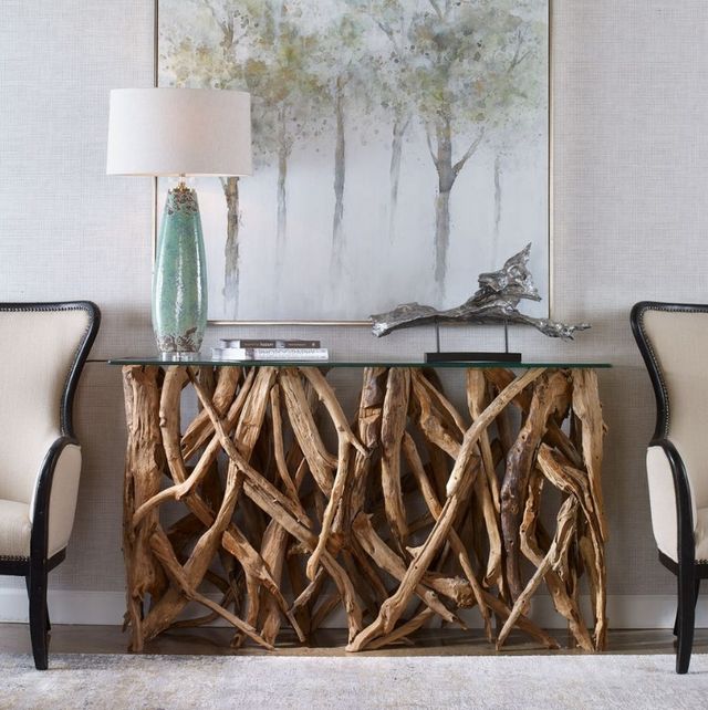 Uttermost® Glass Top Console Table with Natural Base-1
