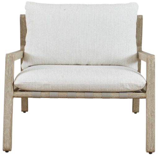 Uttermost® Strapped Cerused Wheat/Taupe Wood Indoor-Outdoor Lounge Chair with Cushion-2