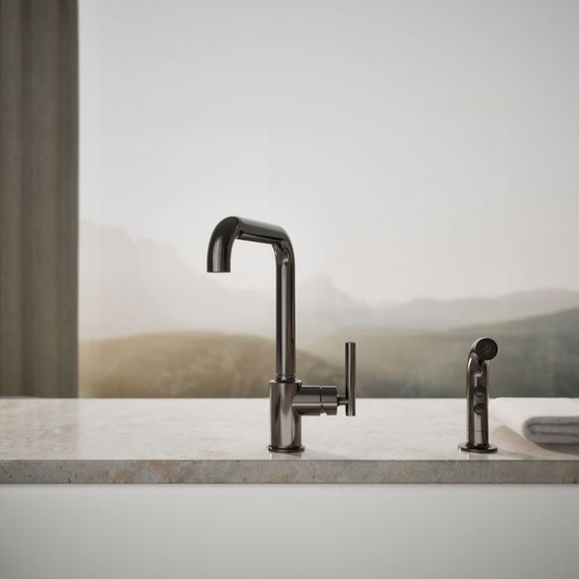 KOHLER® Purist® Vibrant Titanium Single-Handle Kitchen Sink Faucet with Side Sprayer-3