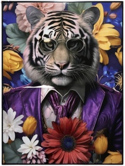 Classy Living Untamed Tiger in Purple Suit Wall Art-0