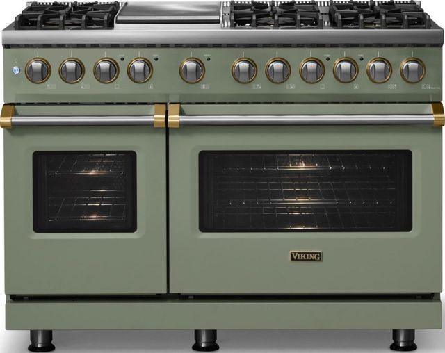 Viking® 5 Series 48" Eucalyptus Pro Style Dual Fuel (LP) Range with Brushed Brass Trim-2