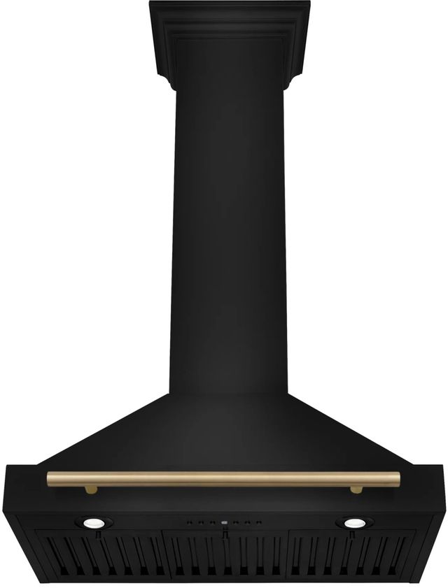 ZLINE Autograph Edition 30" Black Stainless Steel Wall Mounted Range Hood with Champagne Bronze Handle-3