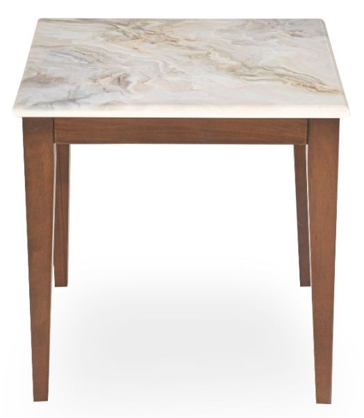 Michael Amini® Balboa White Marble End Table with Warm Walnut Legs-3