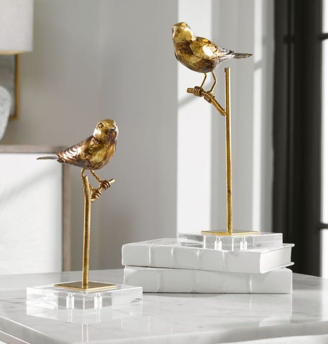 Uttermost® Passerines 2-Piece Gold Leaf Bird Figurines Set-1