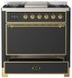Ilve® Majestic III 36" Graphite Matte Pro Style Dual Fuel Natural Gas Range with Solid Door and Brass Trim-2