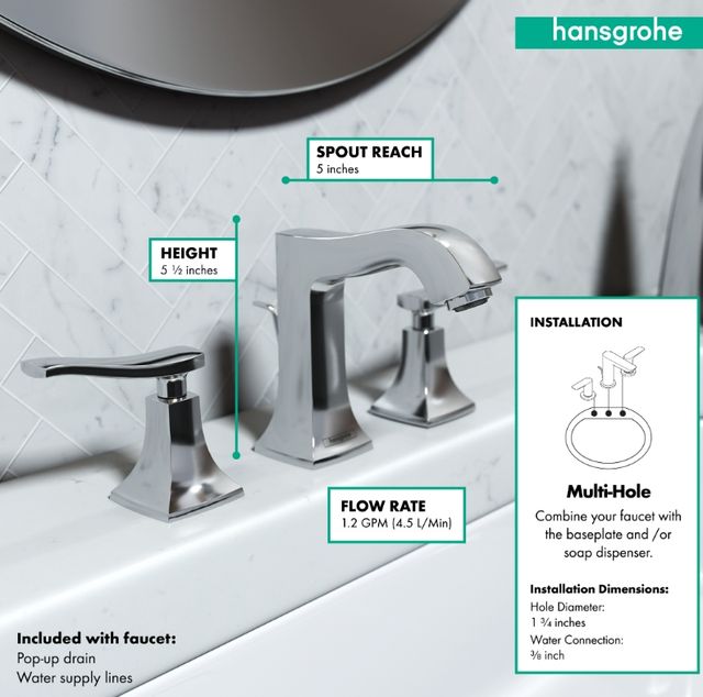 Hansgrohe Metris C Chrome Widespread Faucet 100 with Pop-Up Drain-2