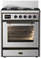 Ilve® Majestic III 30" Stainless Steel Pro Style Dual Fuel Liquid Propane Range with 5 Black Brass Burners and Burnished Trim-0