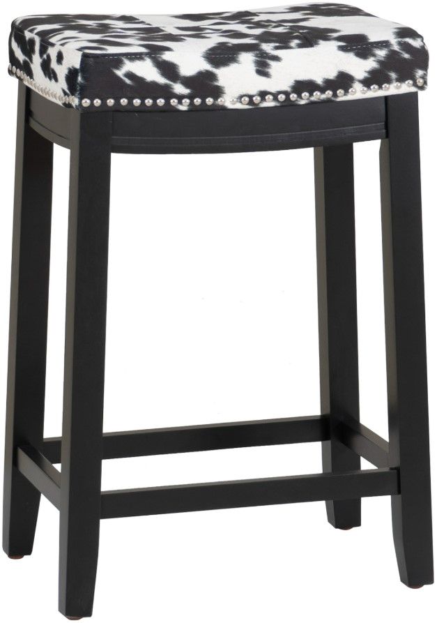 Linon Claridge Black/White Cow Counter Stool-0
