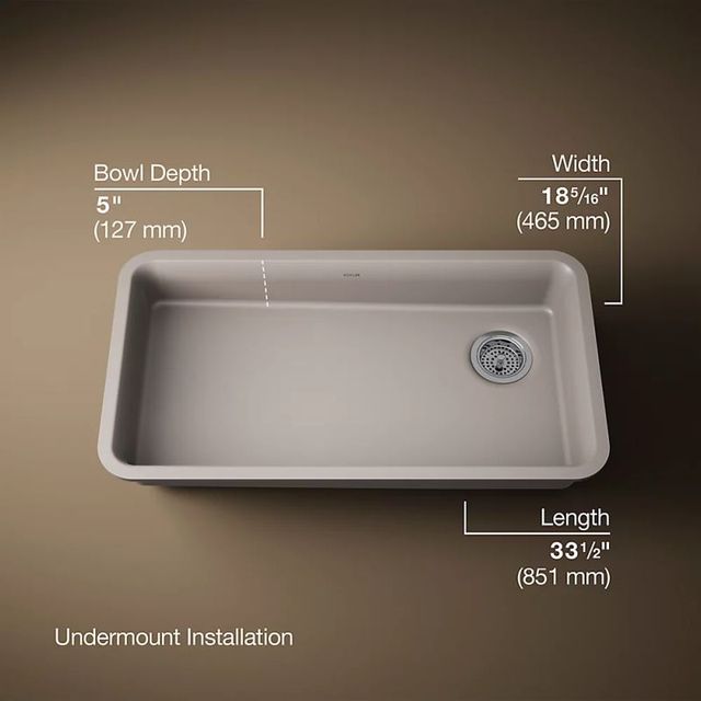 KOHLER® Cairn® Matte Taupe 33" Undermount Single-Bowl Kitchen Sink-2