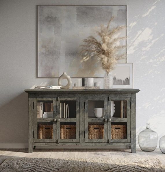 Jofran Inc. Rustic Shores Stone 4-Door Low Accent Cabinet-1