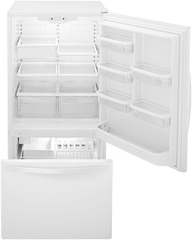 Whirlpool® 30" 18.7 Cu. Ft. White Bottom Freezer Refrigerator with SpillGuard™ Glass Shelves-1