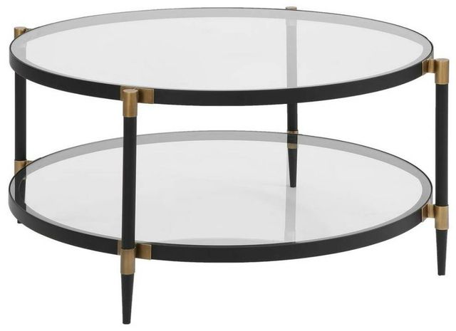 Uttermost® Chadid Glass Top Coffee Table with Black Frame and Gold Accents-0