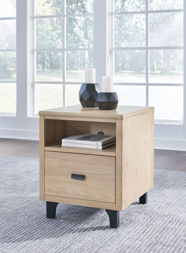 Signature Design by Ashley® Freslowe Light Brown End Table with Black Legs-4