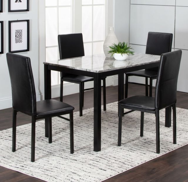 Cramco Julie 5-Piece Marble Top Dining Table with Black Base-1