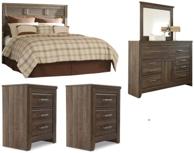 Signature Design by Ashley® Juararo 5-Piece Dark Brown King/California King Panel Headboard Bed Set