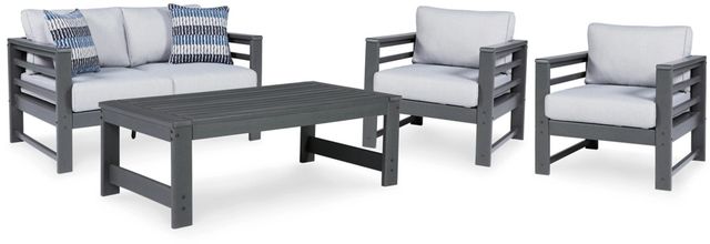 Signature Design by Ashley® Amora 4-Piece Charcoal Gray Outdoor Conversation Set -0