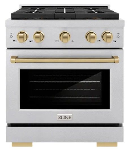 ZLINE Autograph Edition Paramount 30" 4.2 Cu. Ft. Satin Stainless Steel Gas Range with 4 Burner DuoPro™ Cooktop and Convection Gas Oven with Champagne Bronze Accents-0