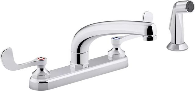 KOHLER® Triton® Bowe® Polished Chrome Kitchen Sink Faucet with 8.19" Swing Spout, Matching Finish Sidespray, Aerated Flow and Wristblade Handles, 1.5 Gpm-0