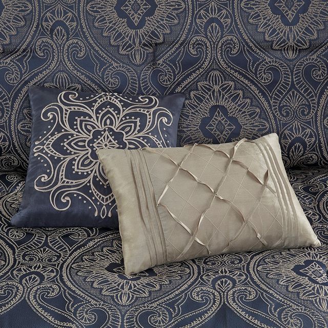 Olliix by Madison Park Tristen 7 Piece Navy King Jacquard Comforter Set-4