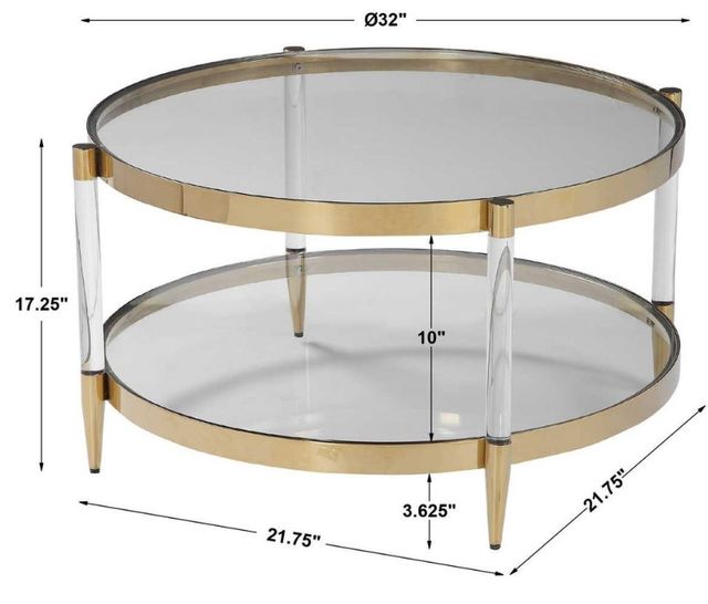Uttermost® Kellen Glass Top Coffee Table with Clear and Gold Base-2