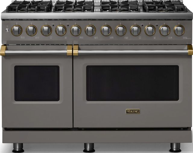 Viking® 5 Series 48" Damascus Gray Pro Style Dual Fuel (NG) Range with Brushed Brass Trim-0