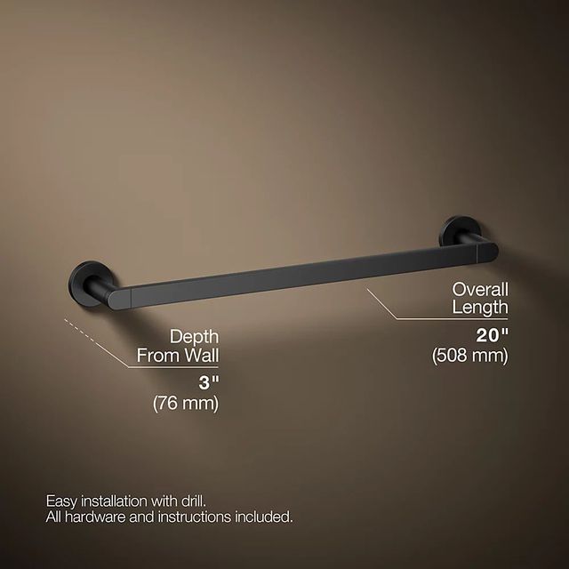 KOHLER® Composed® Matte Black 18" Towel Bar-4