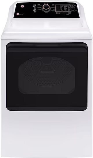 GE® 7.4 Cu. Ft. White and Rose Gold Top Load Electric Dryer with Sensor Dry technology
