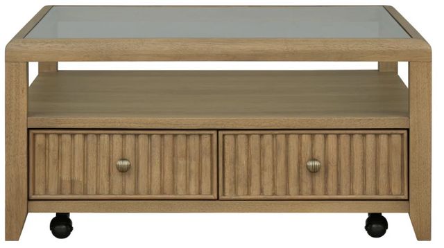 Flexsteel® Reed Glass Top Square Coffee Table with Driftwood Oak Base-3