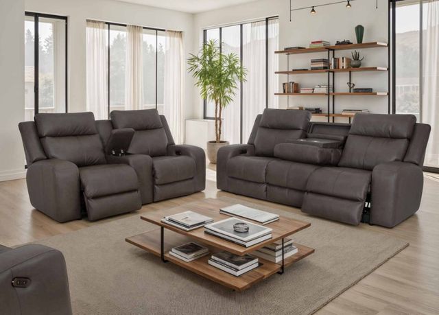 Franklin™ Winston Detroit Smoke Power Reclining Console Loveseat with Power Headrest and Dual Seat Air Massage-2
