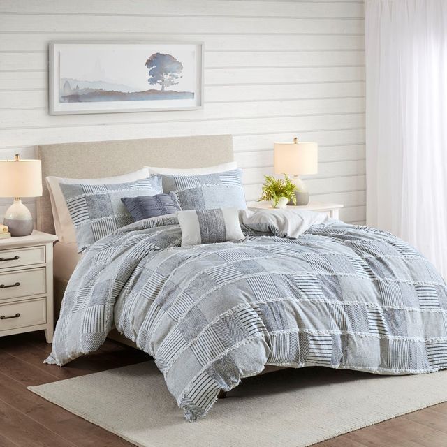 Olliix by Madison Park Schafer Blue Full/Queen Five Piece Cotton Clipped Comforter Set-2