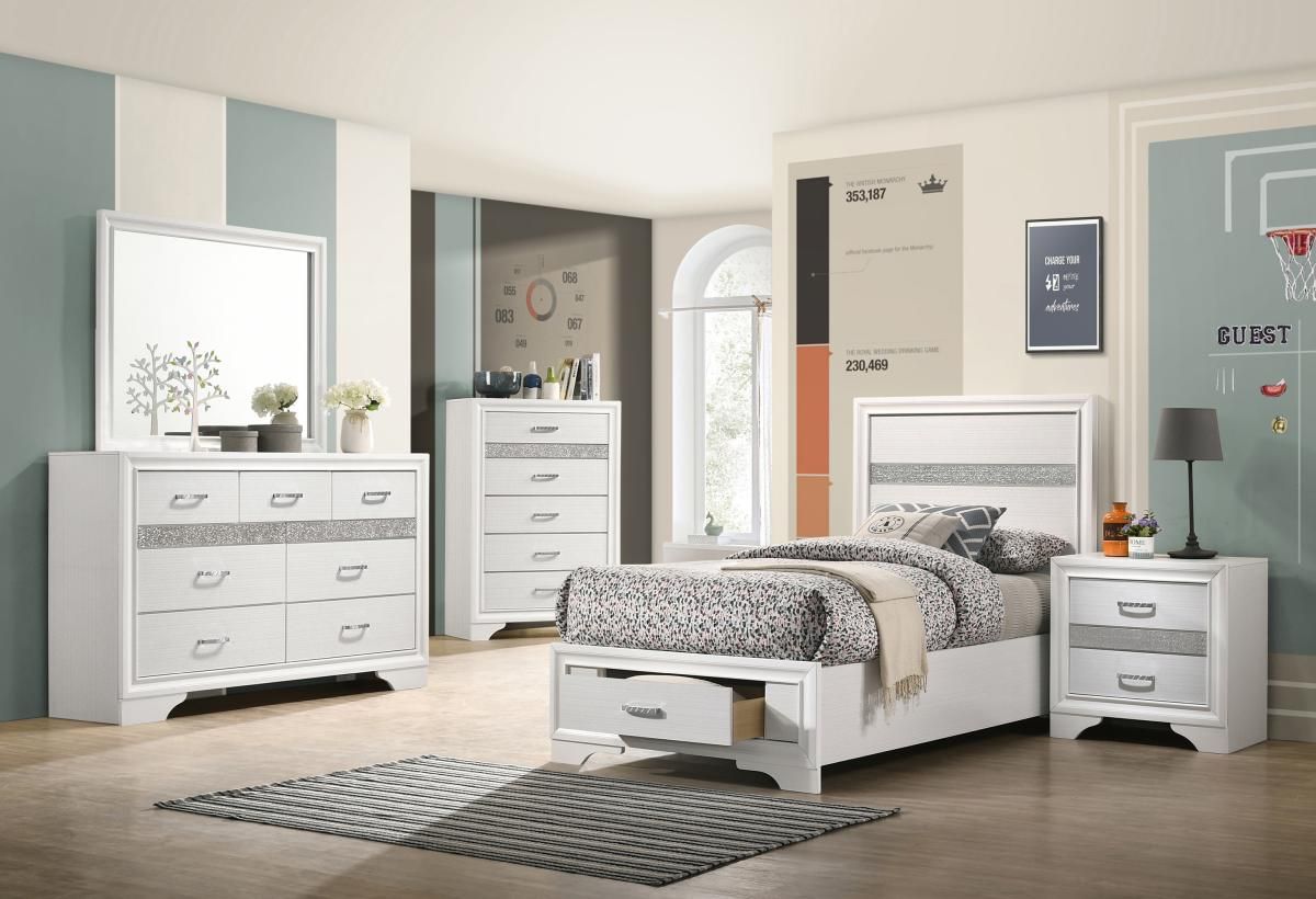 Coaster® Miranda 4-Piece White Twin Storage Bedroom Set